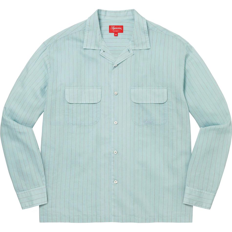 Supreme Pinstripe Linen Shirts Blue | IL373VD