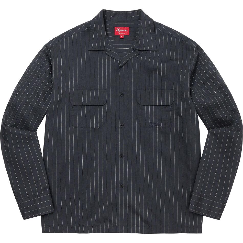 Supreme Pinstripe Linen Shirts Navy | IL372CE