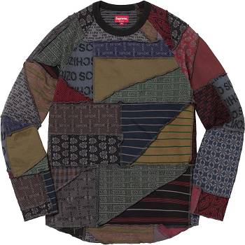 Supreme Patchwork Jacquard L/S Top Sweaters Black / Multicolor | IL325QZ