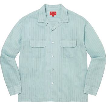 Supreme Pinstripe Linen Shirts Blue | IL373VD