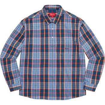 Supreme Pullover Plaid Flannel Shirts Blue | IL380RW