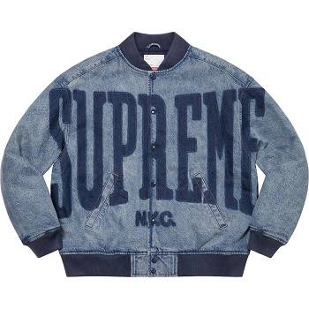 Supreme Washed Knockout Denim Varsity Jackets Navy | IL437OR